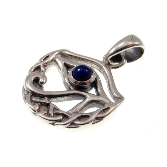 Solid 925 Sterling Silver Eye of Horus With Celtic Crescent Moon Pendant, Lapis - Picture 4 of 5